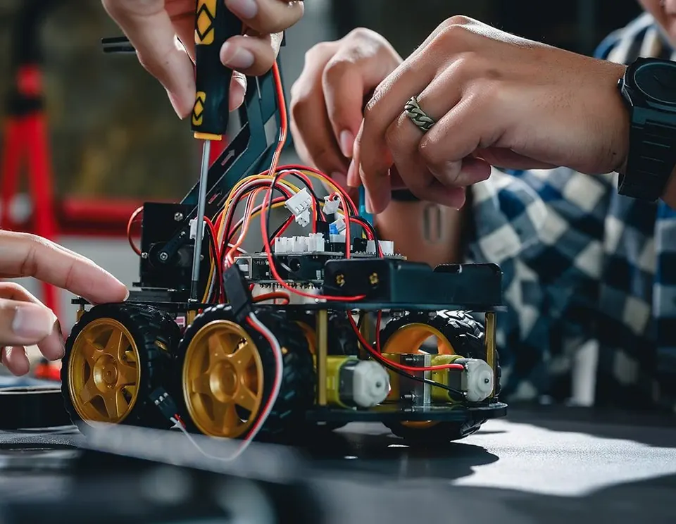 Robotics kit being assembled