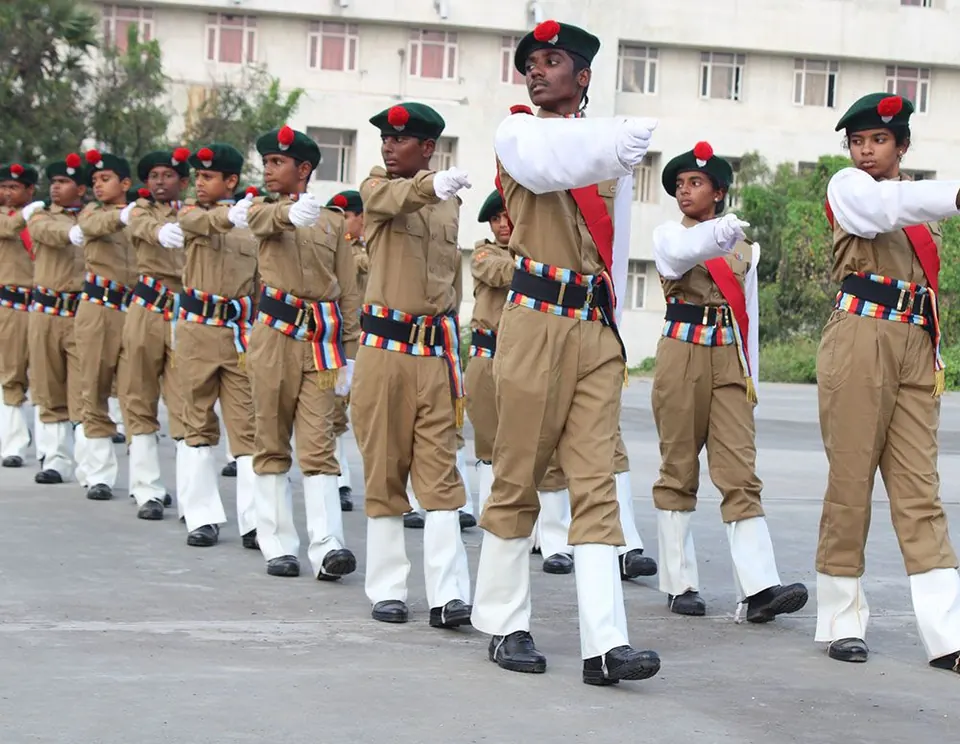 NCC cadets marching in formation