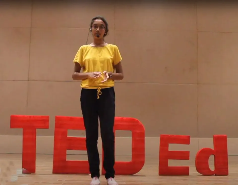 A student giving a TED-Ed talk